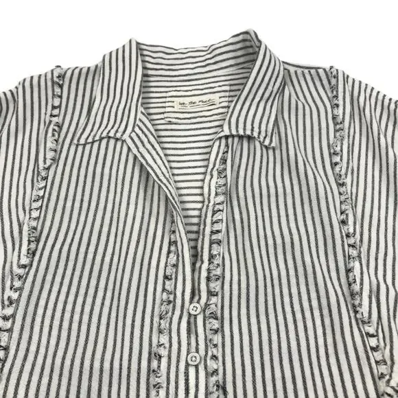 FREE PEOPLE One & Only Linen Blend Blouse Tunic Sz L Black White Boho Festival - Picture 7 of 11